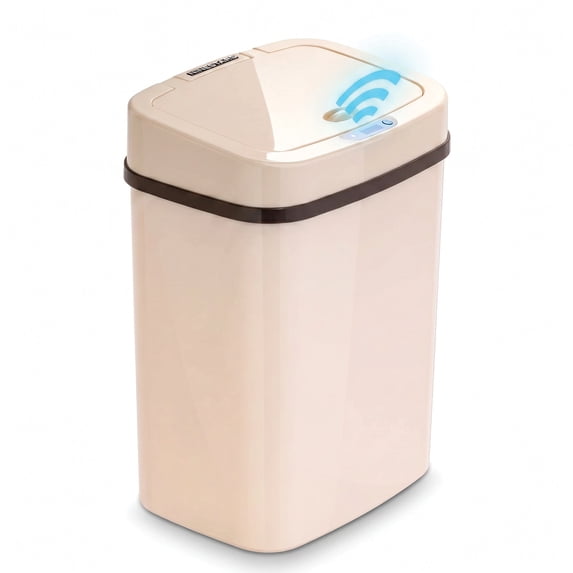 Nine Stars Automatic Bathroom Trash Can, 3.2 Gallon Plastic Motion Sensor Garbage Bin with Soft Close Lid, Cream