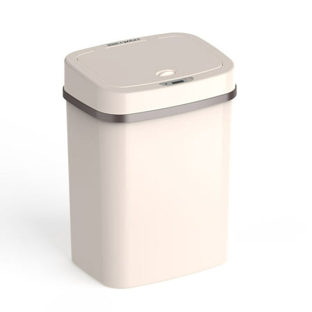 Nine Stars Automatic Bathroom Trash Can, 3 Gallon Plastic Motion Sensor Garbage Bin with Soft Close Lid, Cream
