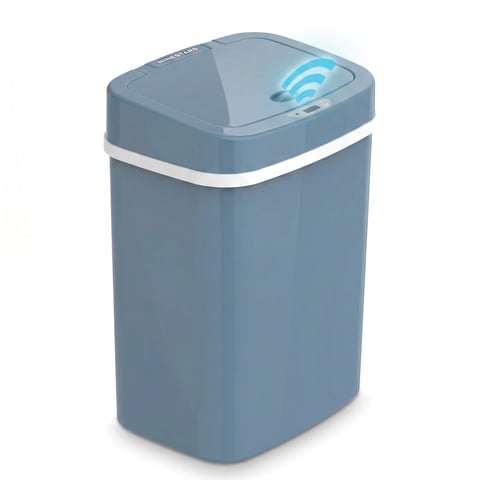 Nine Stars Automatic Bathroom Trash Can, 3.2 Gallon Plastic Motion Sensor Garbage Bin with Soft Close Lid, Steel Blue