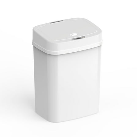 Nine Stars Automatic Bathroom Trash Can, 3 Gallon Plastic Motion Sensor Garbage Bin with Soft Close Lid, White
