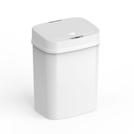 Nine Stars Automatic Bathroom Trash Can, 3 Gallon Plastic Motion Sensor Garbage Bin with Soft Close Lid, White