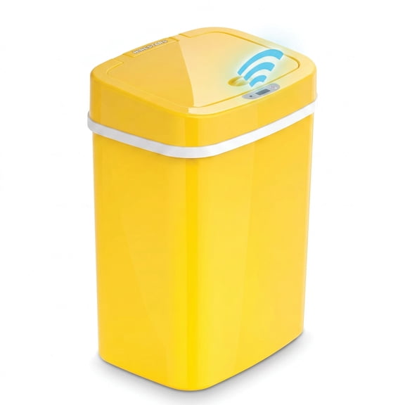 Nine Stars Automatic Bathroom Trash Can, 3.2 Gallon Plastic Motion Sensor Garbage Bin with Soft Close Lid, Yellow
