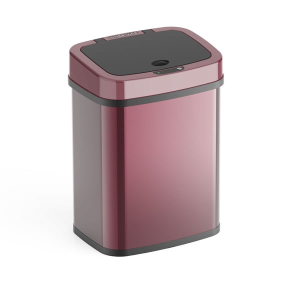Nine Stars Automatic Bathroom Trash Can, 3.2 Gallon Stainless Steel, Motion Sensor Hands-Free Soft-Close Lid Garbage Bin, Burgundy
