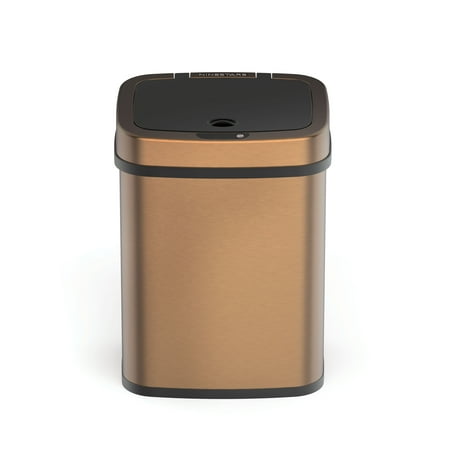 Nine Stars Automatic Bathroom Trash Can, 3 Gallon Stainless Steel, Motion Sensor Hands-Free Soft-Close Lid Garbage Bin, Gold