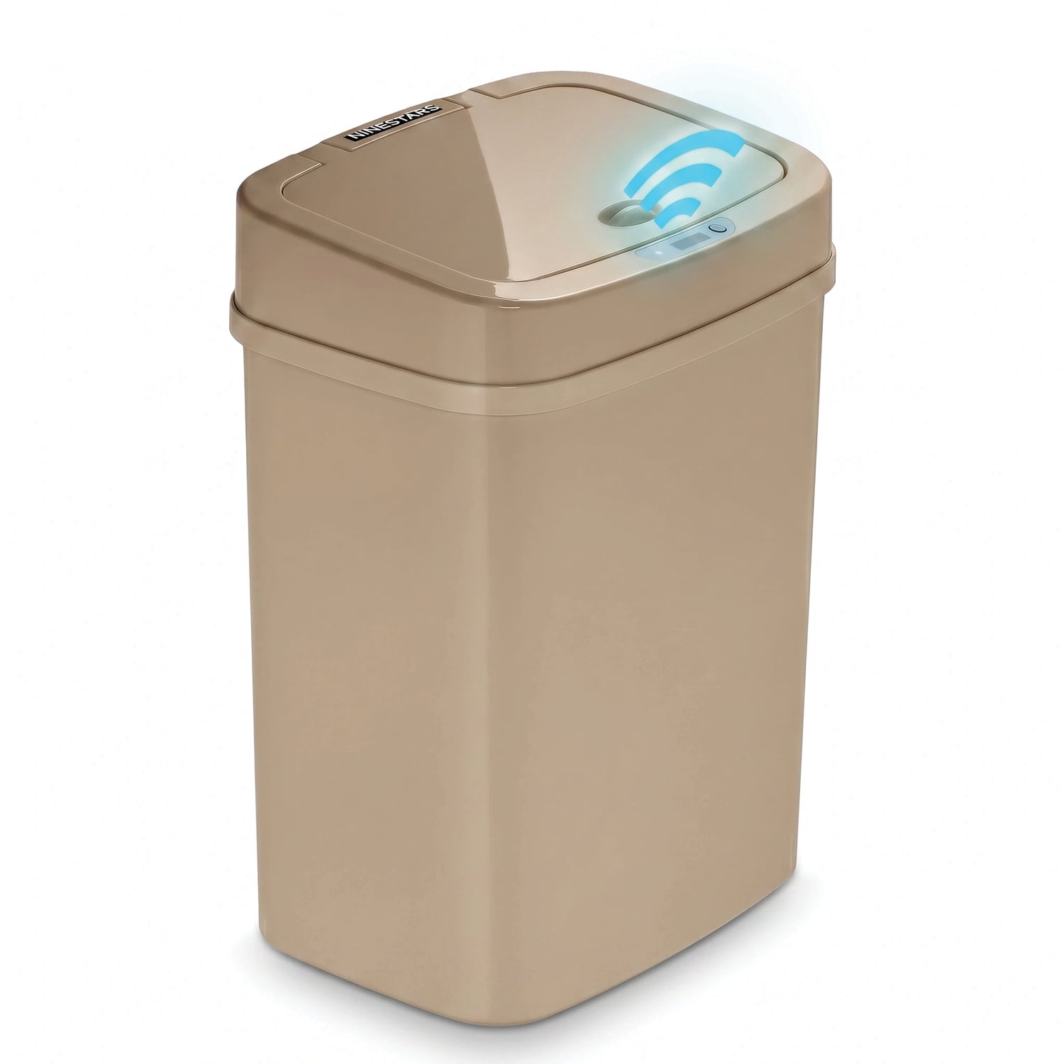 Nine Stars Automatic Bathroom Trash Can, 3.2 Gallon Plastic, Motion Sensor Waste Bin with Soft Close Lid, Almond Biscuit