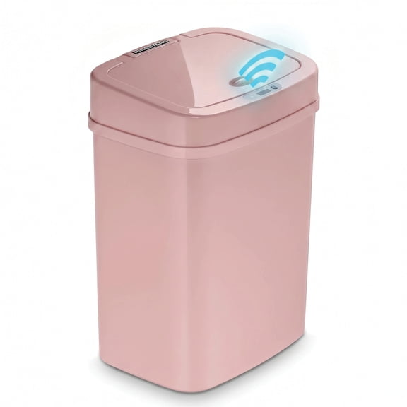 Nine Stars Automatic Bathroom Trash Can, 3.2 Gallon Plastic, Motion Sensor Soft Close Lid Garbage Bin, Pink Blush