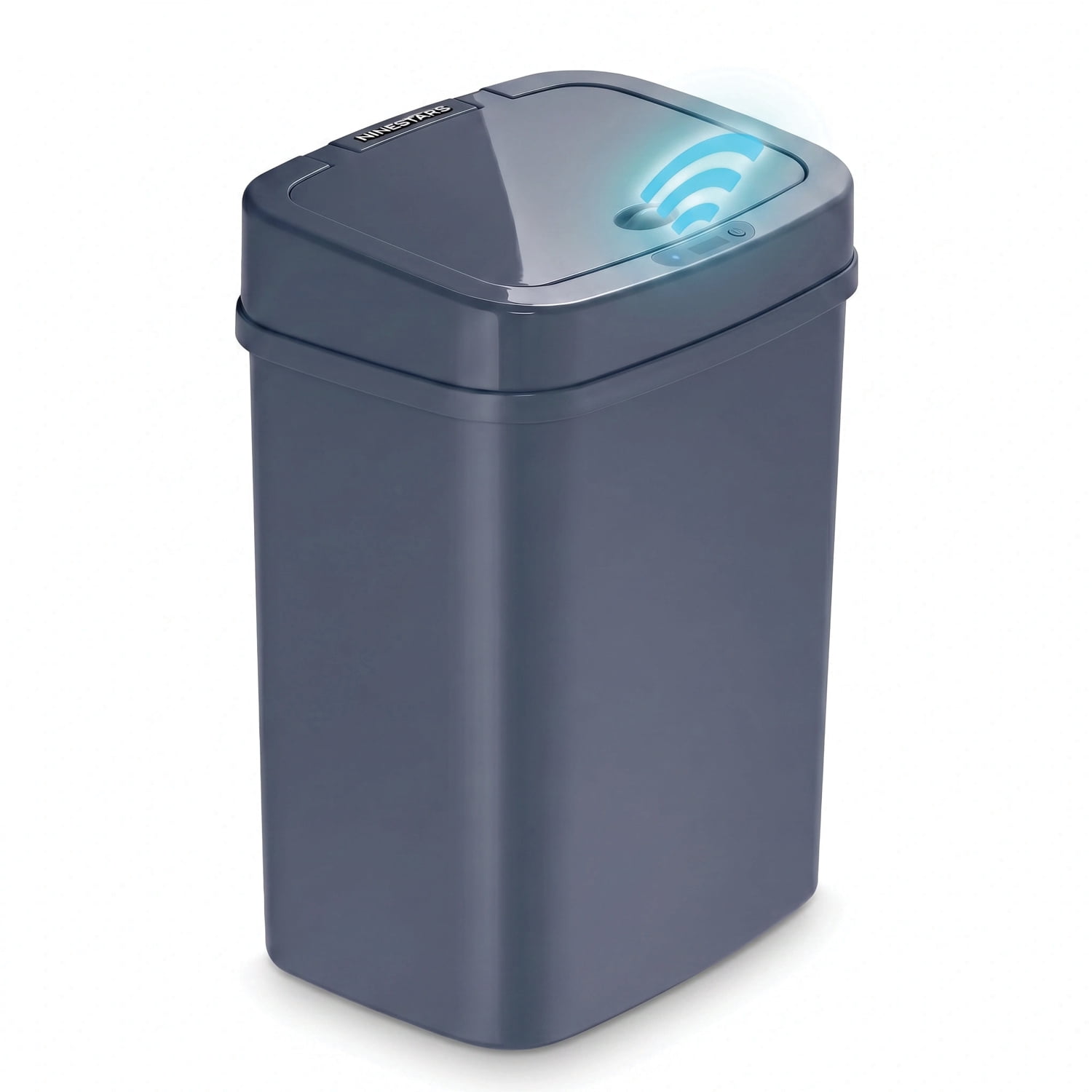 Nine Stars Automatic Bathroom Trash Can, 3.2 Gallon Plastic, Motion Sensor Waste Bin with Soft Close Lid, Washed Indigo