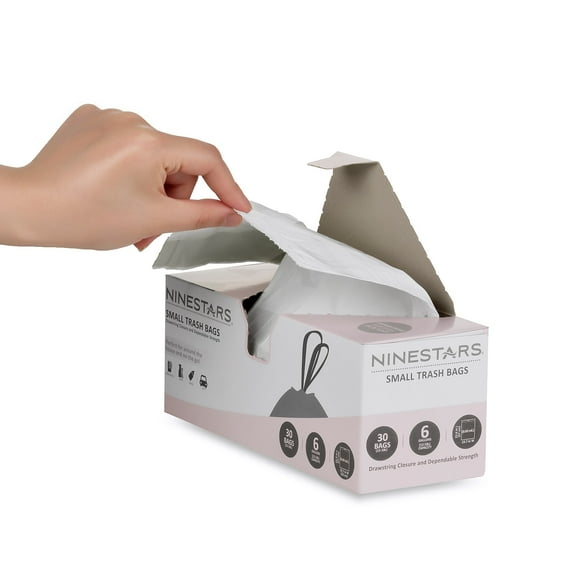 Nine Stars Bathroom Trash Bags, 6 Gallon Heavy-Duty Drawstring Trash Bags, 30 Count'