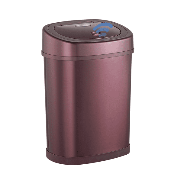 Nine Stars Automatic Bathroom Trash Can, 4 Gallon Stainless Steel, Motion Sensor Soft Close Lid Garbage Bin, Burgundy