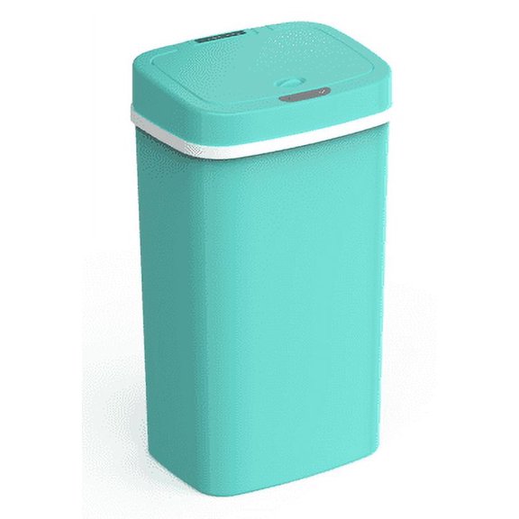 Open Box Nine Stars Automatic Nursery Trash Can, 4 Gallon Plastic, Motion Sensor Hands-Free Soft-Close Lid Garbage Bin, Teal