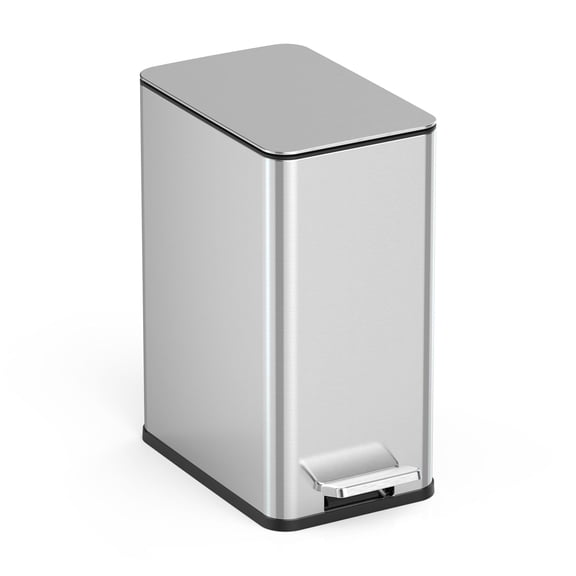 Nine Stars Bathroom Trash Can, 2.6 Gallon Stainless Steel, Step Garbage Bin with Soft Close Lid, Silver