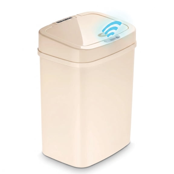 Nine Stars Automatic Bathroom Trash Can, 3.2 Gallon Plastic, Motion Sensor Soft Close Lid Garbage Bin, Vanilla Dream