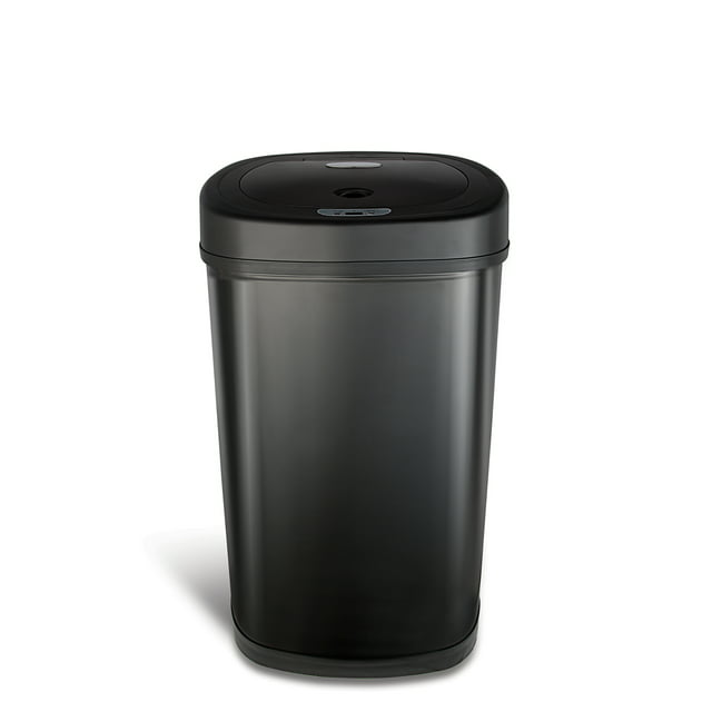 Nine Stars Motion Sensor Oval Kitchen Garbage Can, Fingerprint-Resistant Stainless Steel, 13.2 gal, Matte Black