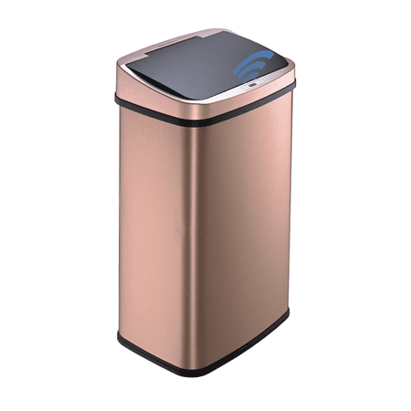 Nine Stars Automatic Trash Can, 13 Gallon Stainless Steel, Motion Sensor Hands free Soft close Lid Garbage Bin, Rosegold