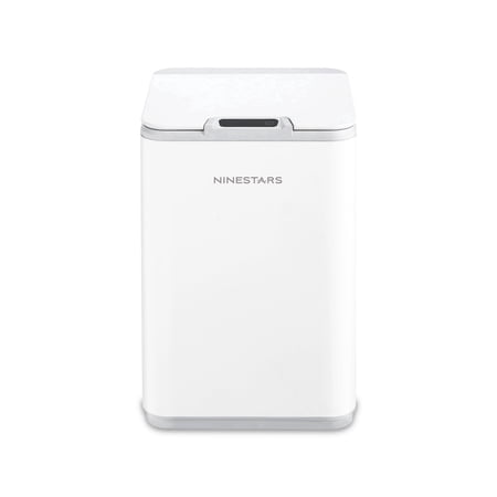 Nine Stars Automatic Bathroom Trash Can, 2.6 Gallon Plastic, Motion Sensor Garbage Bin with Soft Close Lid, White