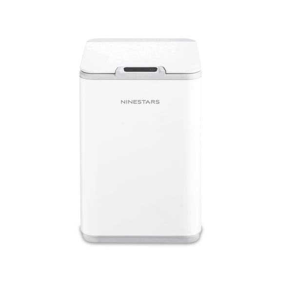 Nine Stars Automatic Bathroom Trash Can, 2.6 Gallon Plastic, Motion Sensor Garbage Bin with Soft Close Lid, White