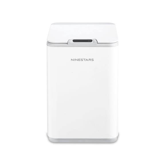 Nine Stars Automatic Bathroom Trash Can, 2 Gallon Plastic, Motion Sensor Hands-Free Soft-Close Lid Garbage Bin, White