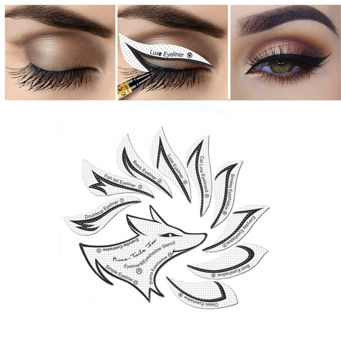 Nine Tail Fox Eyeliner Eyeshadow Sticker, Eyeshadow Pads Stencils, Adhesive Under Eye Crease Shield,Eyeliner Stencil Stickers for False Eyelashes Extension/perming/tinting/Lip Makeup