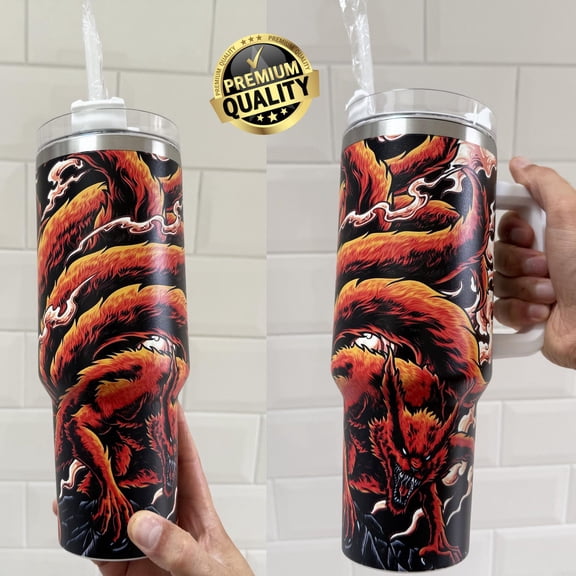 Nine Tailed Fox Anime 40oz Tumbler, Manga Inspired Travel Cup, Hot and Cold Drink Cup