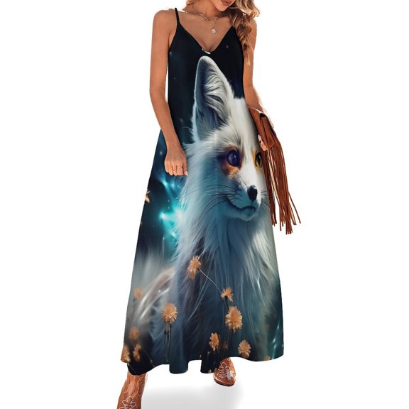 Nine Tailed Fox Chasing Butterfly Design Sleeveless Dress Woman Fashion Long Dresses Women's Summer Suit Dress 2025