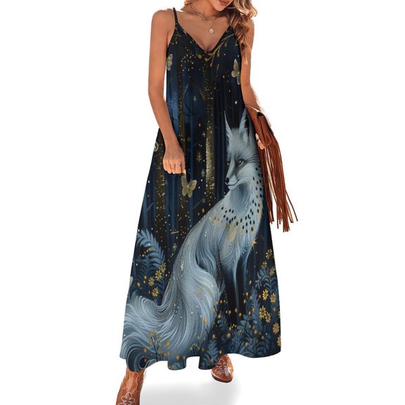 Nine Tailed Fox Chasing Butterfly Design Sleeveless Dress Woman Fashion Long Dresses Women's Summer Suit Dress 2025