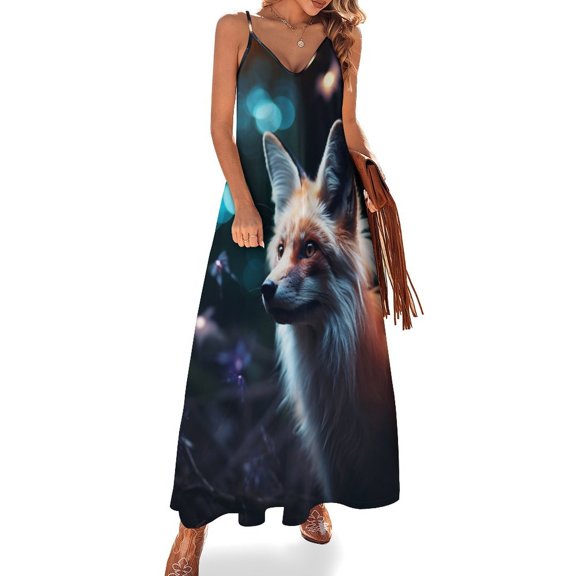 Nine Tailed Fox Chasing Butterfly Design Sleeveless Dress Woman Fashion Long Dresses Women's Summer Suit Dress 2025
