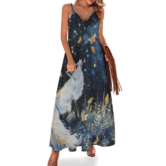 Nine Tailed Fox Chasing Butterfly Design Sleeveless Dress Woman Fashion Long Dresses Women's Summer Suit Dress 2025