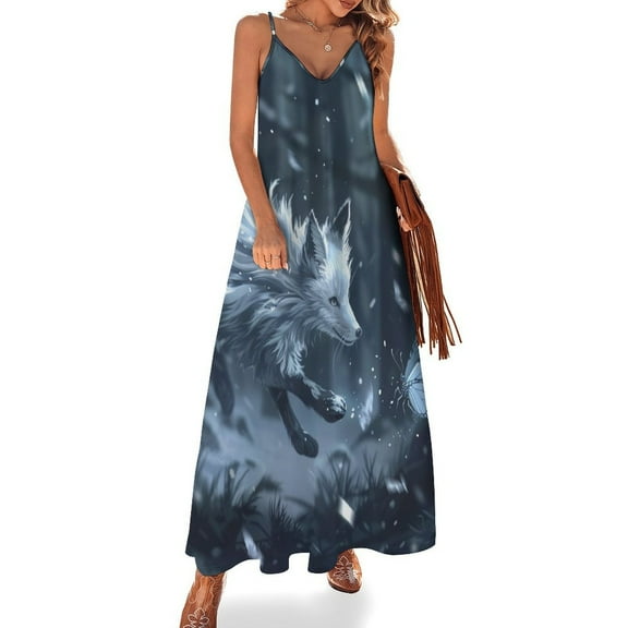 Nine Tailed Fox Chasing Butterfly Fine Art Sleeveless Dress Summer Dress Woman 2025