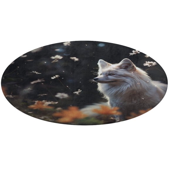 Nine Tailed Fox Chasing Butterfly Round Rugs -Washable Non-Slip Small Round Area Rug Throw Soft Circle Rugs for Bedroom, Modern Print Indoor Carpet for Entryway Sofa Living Room