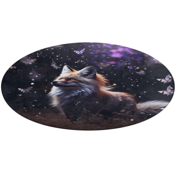 Nine Tailed Fox Chasing Butterfly Round Rugs -Washable Non-Slip Small Round Area Rug Throw Soft Circle Rugs for Bedroom, Modern Print Indoor Carpet for Entryway Sofa Living Room
