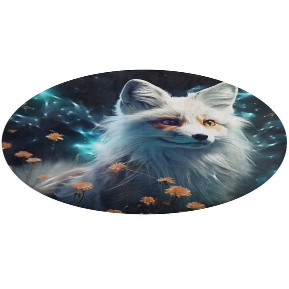 Nine Tailed Fox Chasing Butterfly Round Rugs -Washable Non-Slip Small Round Area Rug Throw Soft Circle Rugs for Bedroom, Modern Print Indoor Carpet for Entryway Sofa Living Room
