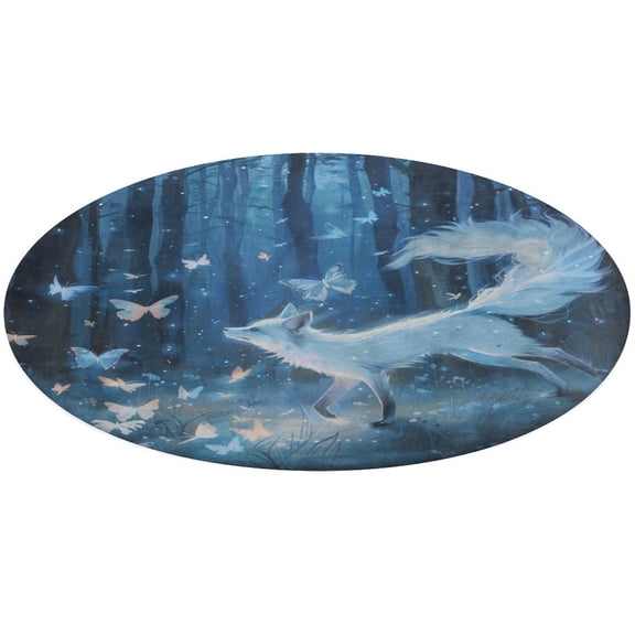 Nine Tailed Fox Chasing Butterfly Round Small Area Rug, Print Non Slip Washable Floor Mat, Soft Throw Rug for Living Room, Powder Room Entryway, Bathroom, Bedside