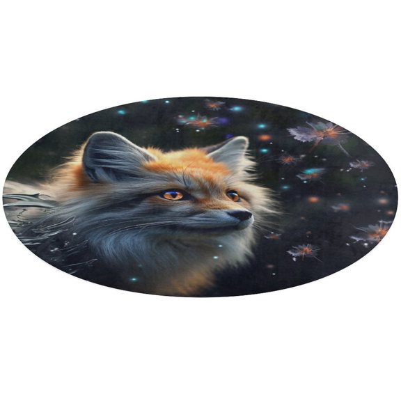 Nine Tailed Fox Chasing Butterfly Round Small Area Rug, Print Non Slip Washable Floor Mat, Soft Throw Rug for Living Room, Powder Room Entryway, Bathroom, Bedside