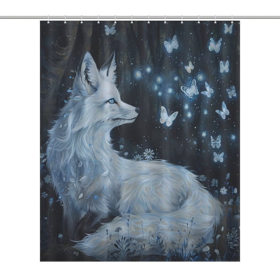 Nine Tailed Fox Chasing Butterfly Shower Curtain Cloth Fabric Bathroom Decor with Hooks
