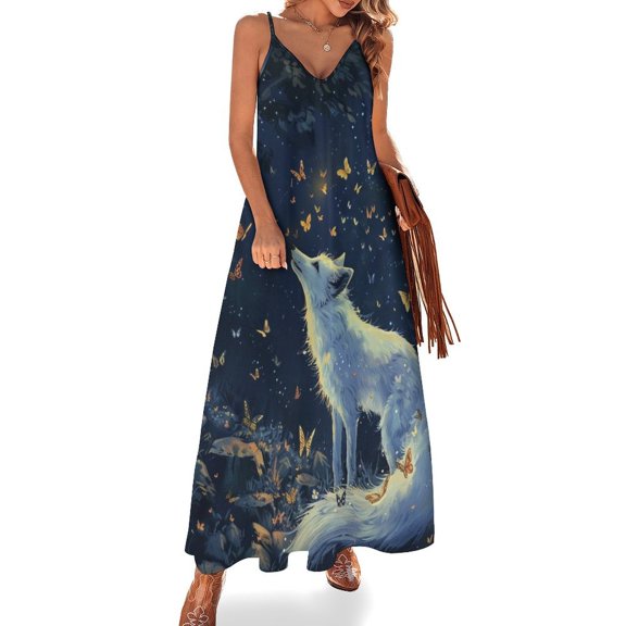 Nine Tailed Fox Chasing Butterfly Sleeveless Dress for Women Clothing Female Women's Summer Skirt