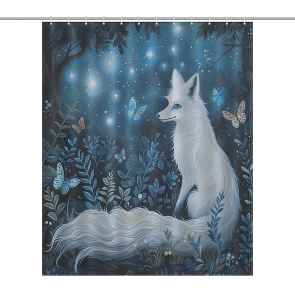 Nine Tailed Fox Chasing Butterfly Waterproof Polyester Quick-Drying Shower Curtain for Bathroom with 12 Hooks