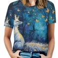 thumbnail image 1 of Nine Tailed Fox Chasing Butterfly Womens Tops Women's Fashion Casual Short Sleeve Flower Print Round Neck Pullover Top Blouse, 1 of 6