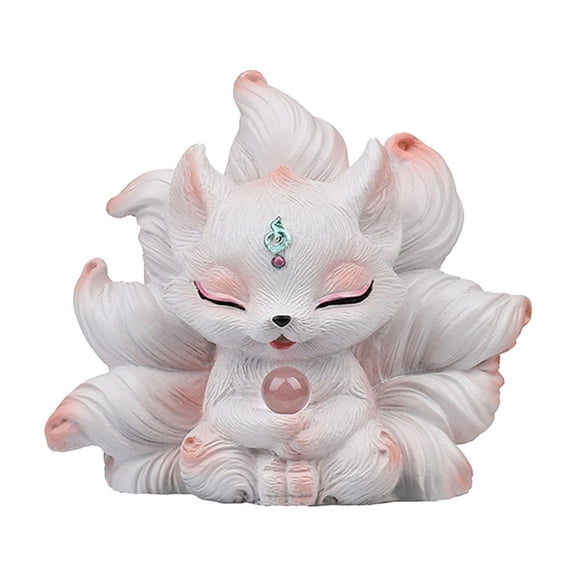 Nine Tailed Fox Orb Figurine Desktop Car Ornament Resin Animal Statue for Dashboard Desk Shelf Interior Display