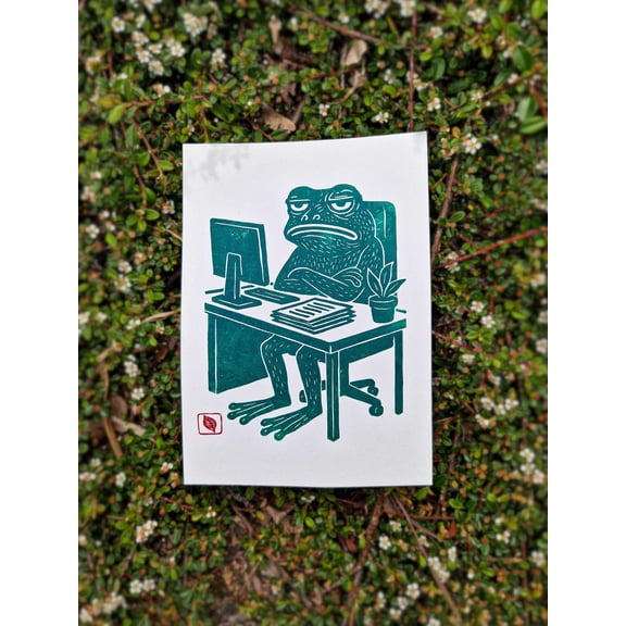 Nine-To-Five Frog Wall Art Print, Unframed Paper Poster 8x10in