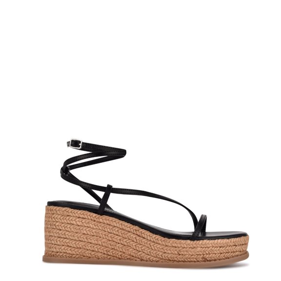 Nine West Alexx3 Black Rounded Open Toe Strappy Detailed Wedge Heeled Sandals