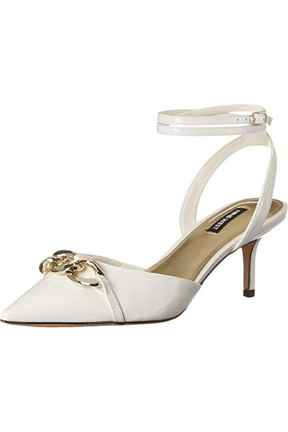 Arnice White Patent Stiletto Heel Pointed Toe Ankle Strap Fashion Pump (White Patent, 9.5)
