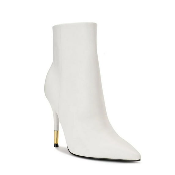 Nine West Bolana White Leather Pointed Toe Stiletto Heel Fashion Ankle Boots (White, 10)
