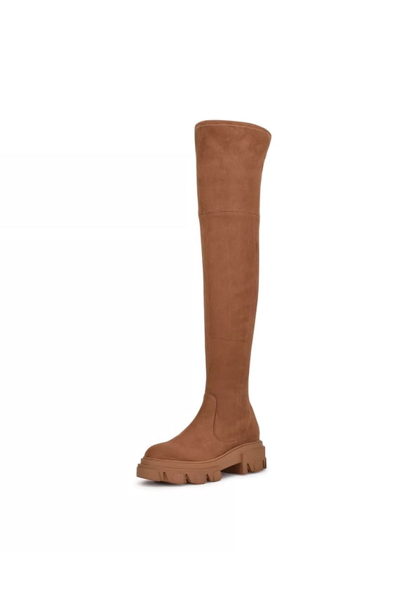 Cellie2 Dark Natural Brown Suede Over Knee Thigh High Lug Sole Boots (Dark Natural, 9.5)