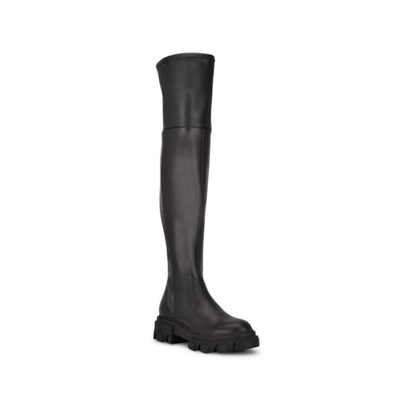 Nine West Cellie3 Black Leather Zip Closure Round Toe Leather Over the Knee Boots