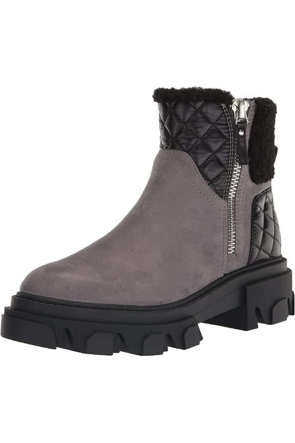 Colbee2 Grey Suede Zip Closure Rounded Toe Chunky Leather Ankle Boots (Grey Suede, 8.5)
