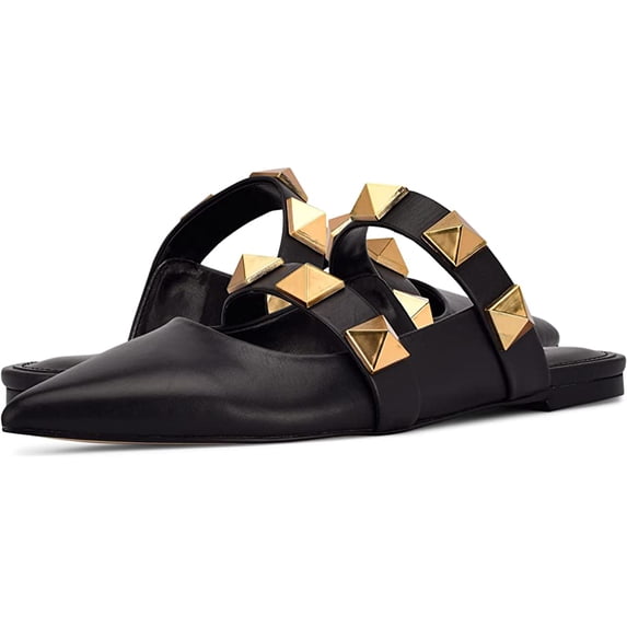 Nine West Dua Black Slip On Pointed Closed Toe Pyramid Studs Detailed Mule