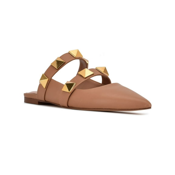 Nine West Dua Tan Slip On Pointed Closed Toe Pyramid Studs Detailed Mule (Tan, 10)