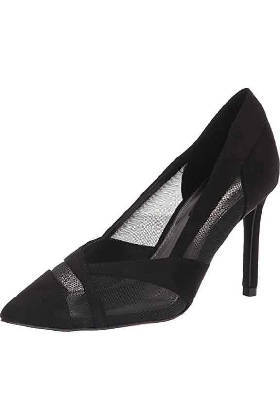 Evani Black Stiletto Heel Slip On Pointed Toe Mesh Fashion Pumps (Black, 7)