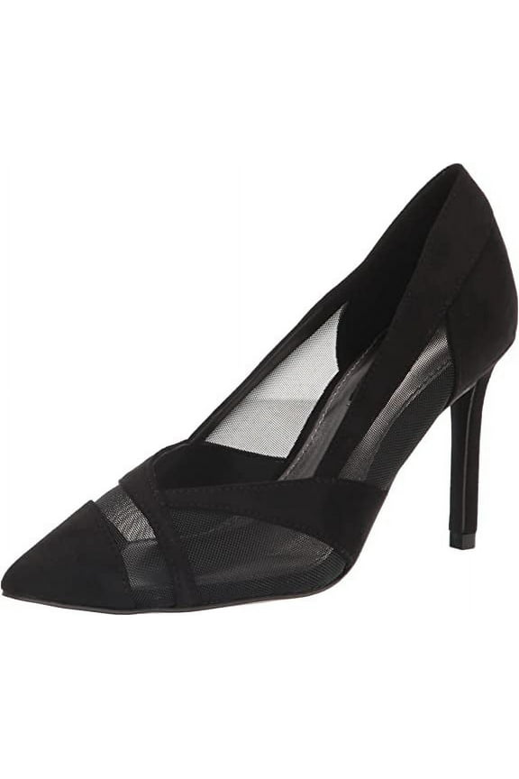 Evani Black Stiletto Heel Slip On Pointed Toe Mesh Fashion Pumps (Black, 9)