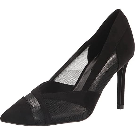 Nine West Evani Black Stiletto Heel Slip On Pointed Toe Mesh Fashion Pumps (Black, 9)